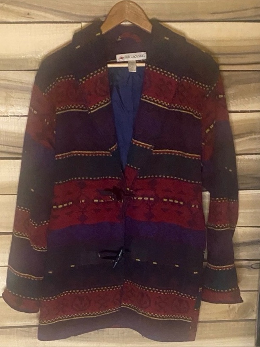 Roo Crossing wool blend Southwestern Patterned jacket small red purple green